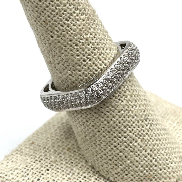 Sterling Silver Square Micro Pave Cubic Zirconia Eternity Band Ring 8.25 New - Picture 3 of 10